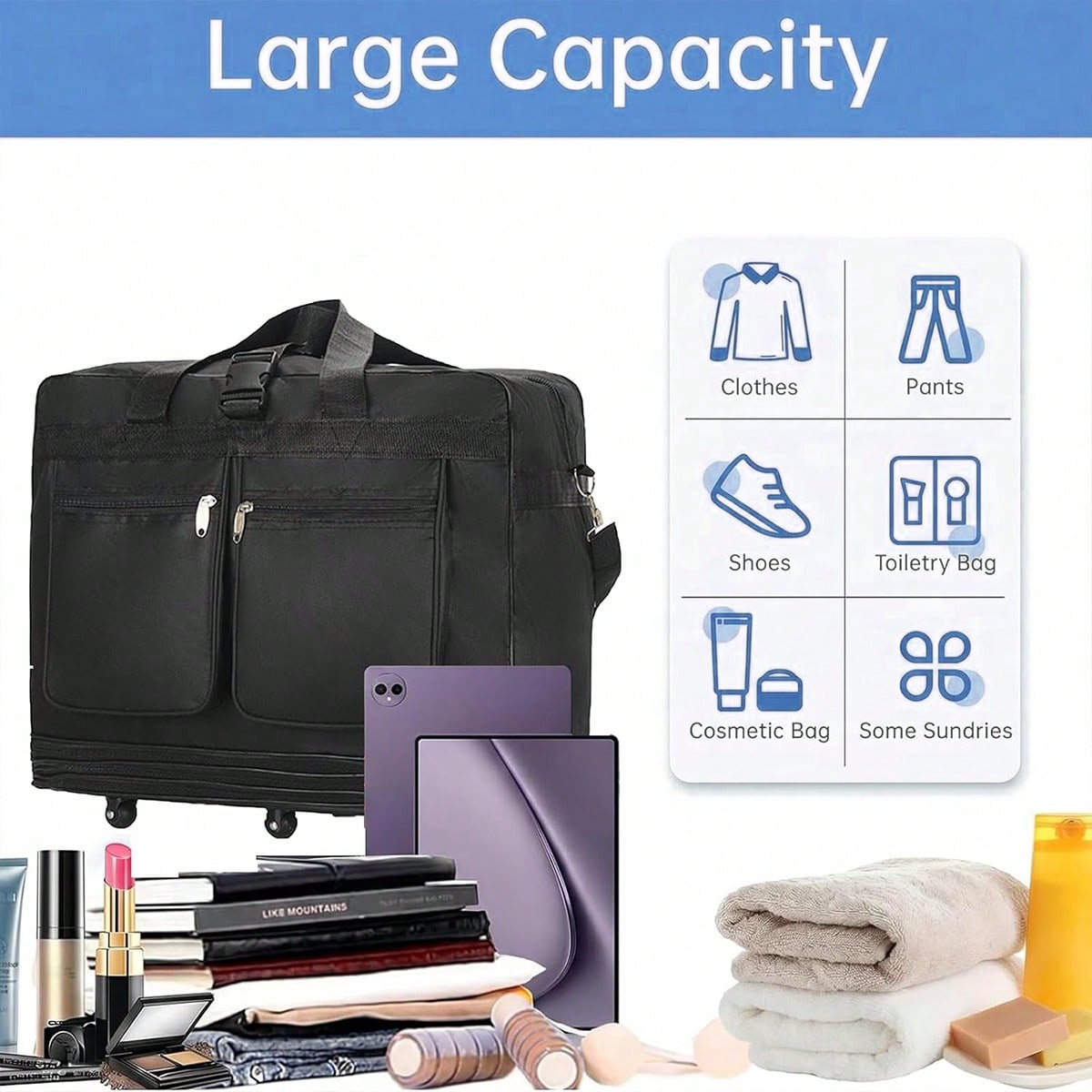 Black Rolling Travel Duffel Ba - Foldable Rolling Luggage Bag review and price